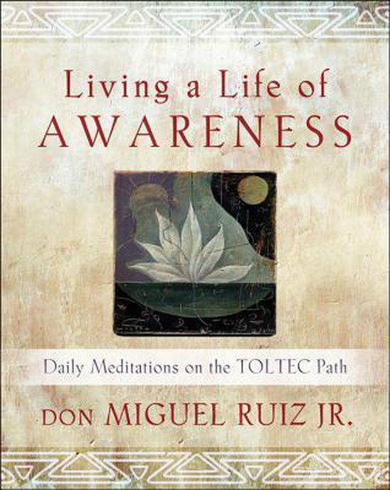 Boek kaft: 'Living a Life of AWARENESS' met een afbeelding van een plant. Titel en auteursnaam in rode letters.