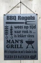 Zinken tekstbord BBQ regels - grijs - 30x40 cm. - tuin