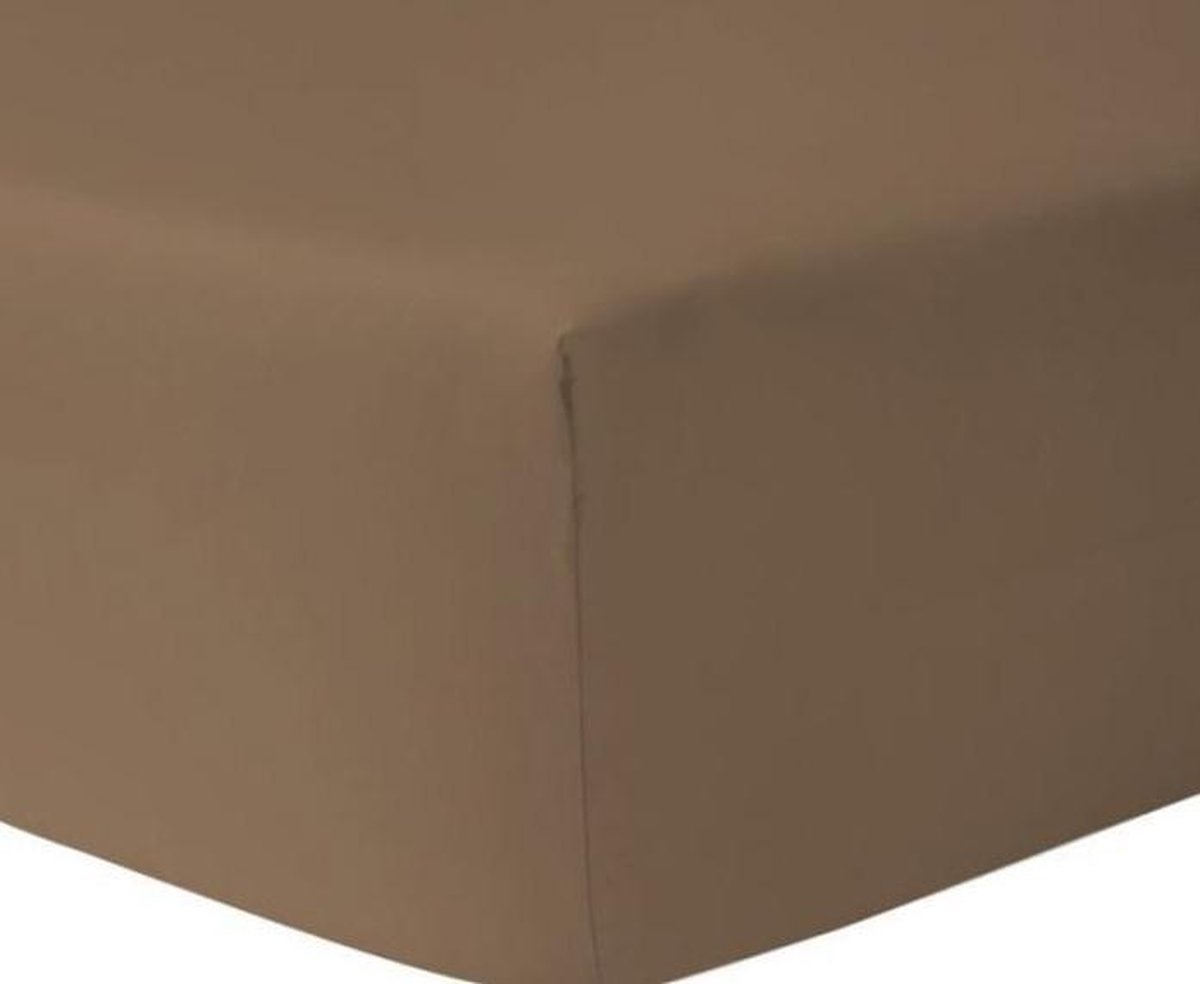 Hoeslaken FLANEL - 160 x 200 - taupe - EXTRA WARM  - met hoek van 30 cm