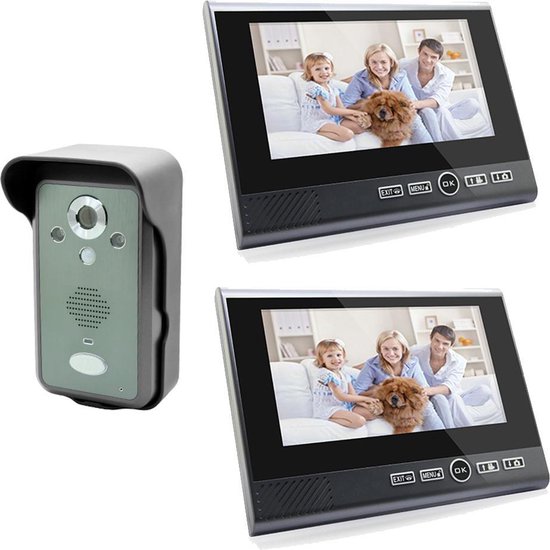 Draadloze camera deurbel met intercom en 2 x 7" kleurenscherm. Doorsafe  4760 | bol.com