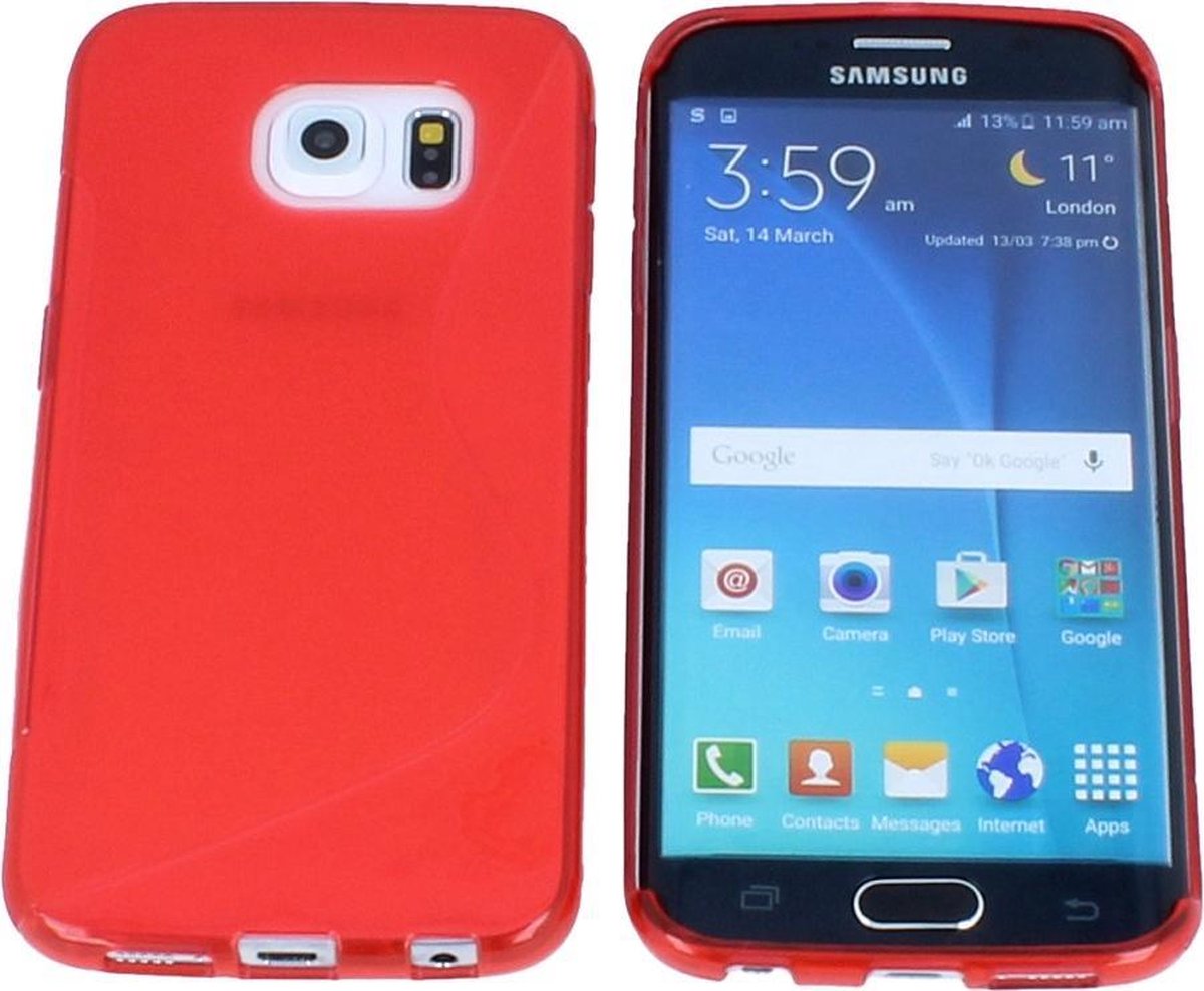 Samsung Galaxy S6 Edge S Line Gel Silicone Case Hoesje Transparant Rood Red