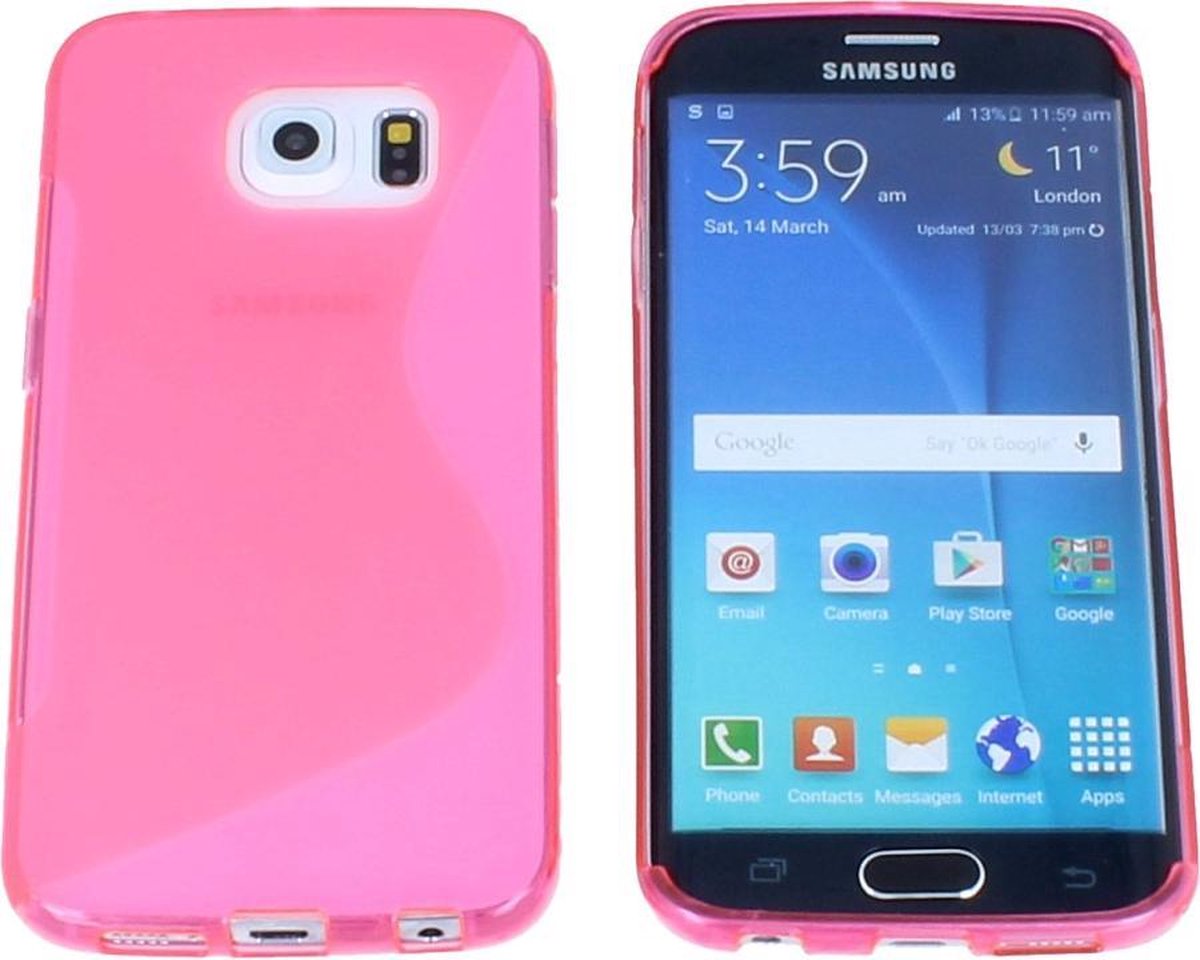 Samsung Galaxy S6 Edge S Line Gel Silicone Case Hoesje Transparant Neon Roze Pink