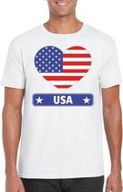 Amerika/ USA hart vlag t-shirt wit heren S