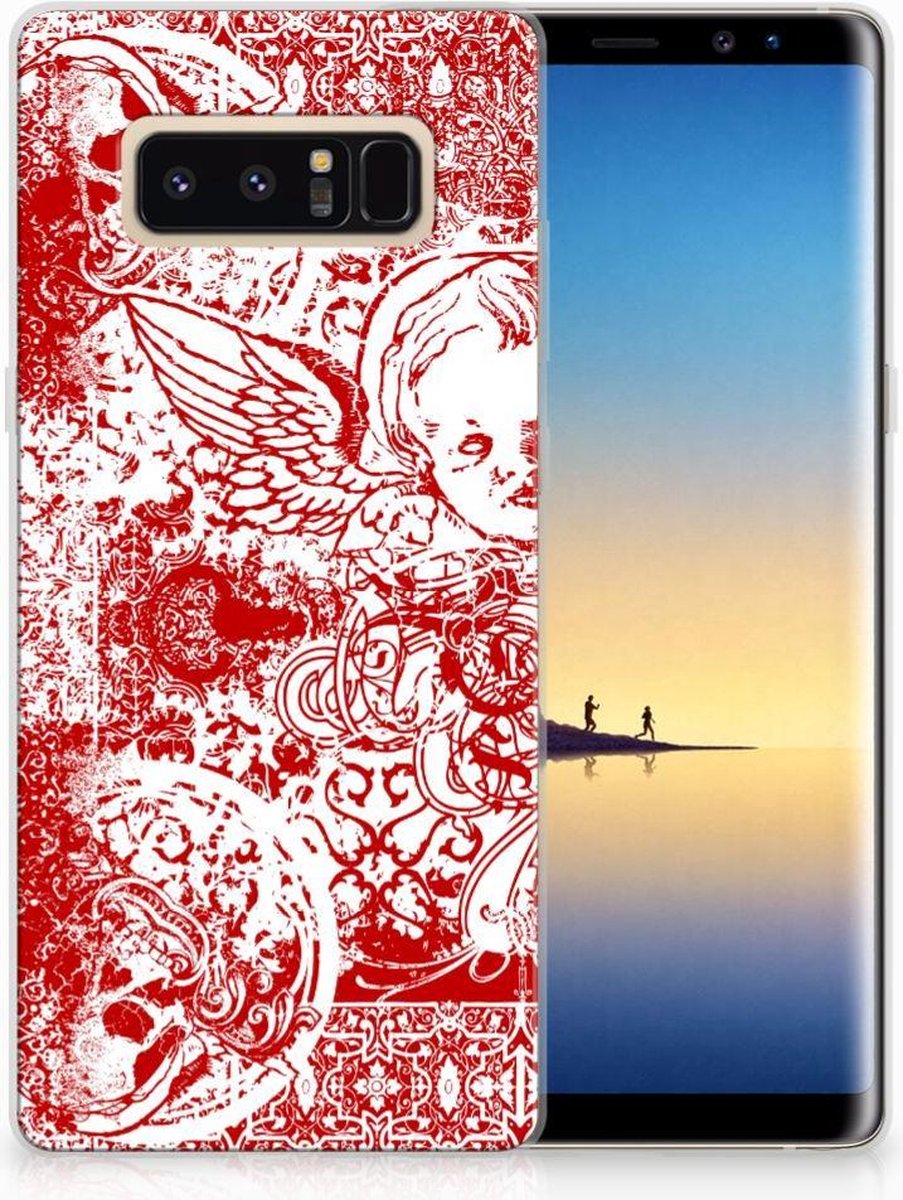 Silicone Back Case Samsung Galaxy Note 8 Angel Skull Rood