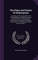 Boekhoes met de titel "The Plays And Poems Of Shakespeare". Achtergrond is donkerpaars met witte tekst.