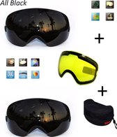 Ski bril met box en EXTRA lens Smoke Zwart frame Zwart F type 8 Cat. 0 tot 4 - ☀/☁