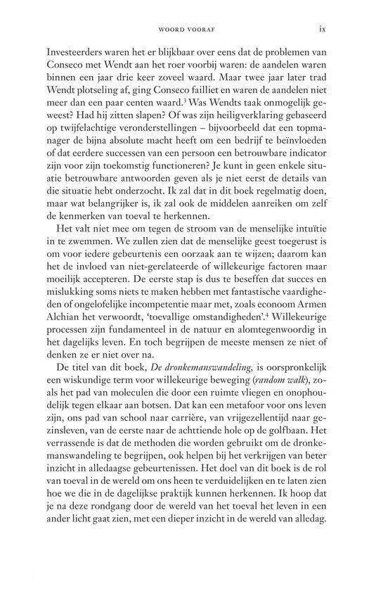 Boekpagina met tekst over toeval, menselijk gedrag en de oorsprong van het boek.