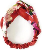 Haarband Satijn - Rood Bloemen - Bandana Hoofdband - 100% Polyester - Elastisch