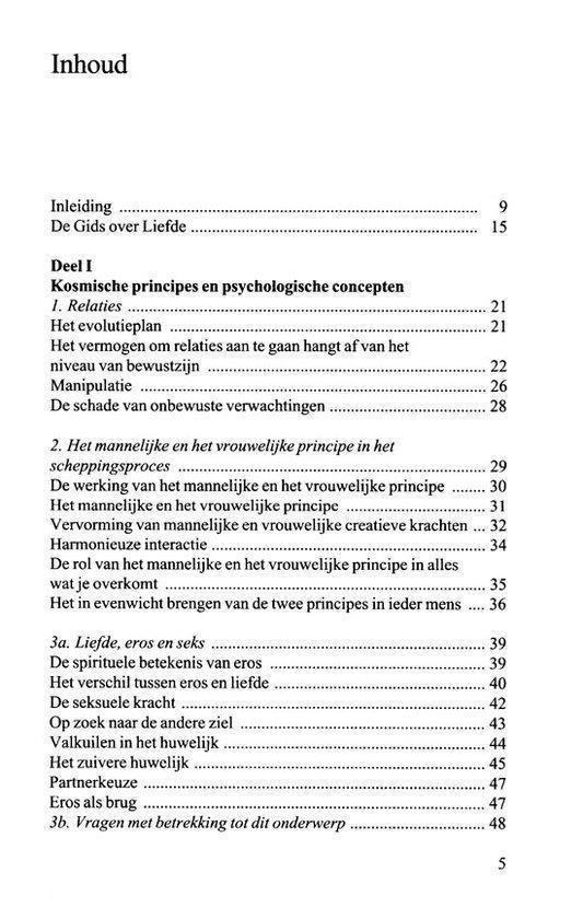 Inhoudsopgave met titels en paginanummers, waaronder 'Deel I Kosmische principes'.