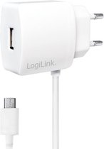 LogiLink USB Ladegerät mit integriertem Micro USB-Kabel,weiß