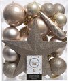 Decoris kerstballen pakket - Met piek - 33 stuks - Champagne