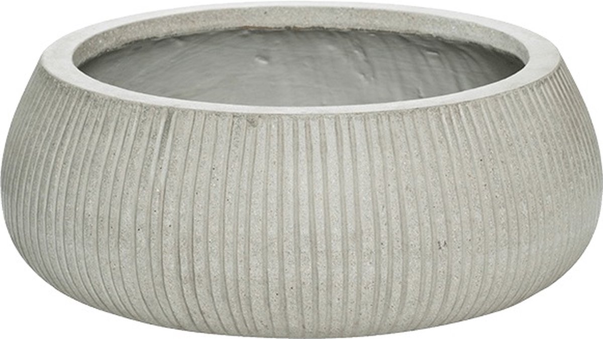 Pottery Pots Plantenwinkel Bowl Ridged Vertical Eileen XL Cement 36x14 cm lage ronde bloempot voor binnen en buiten