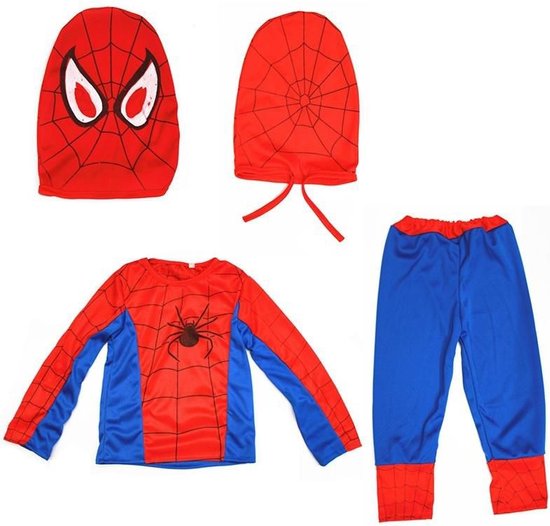 Spiderman Pak - Verkleedpak Jongens - Verkleedkleding - Kinderkostuum - Lengtemaat 100-110 - Rood / Blauw - Kliq