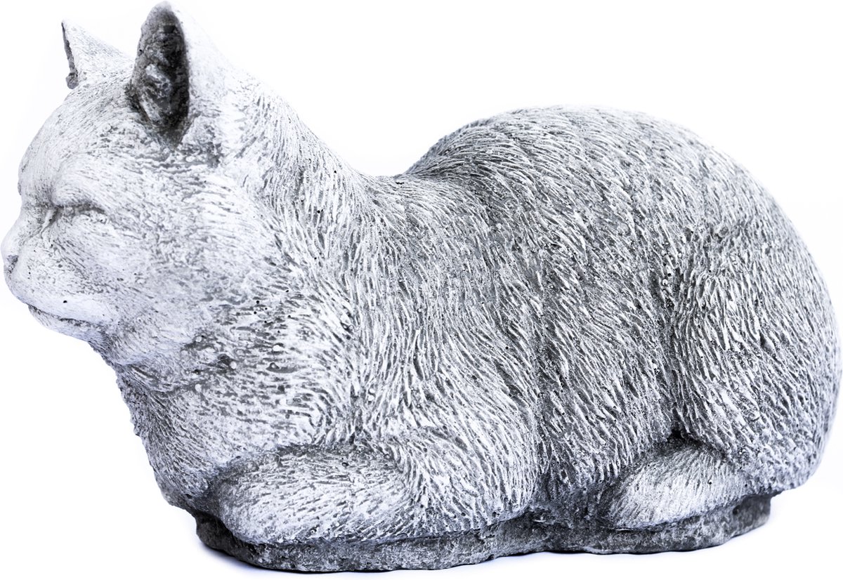 Chat couché, statue de jardin, 35 cm de long