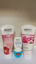 Lavera-Naturkosmetik-Bio-Verzorgingspakket -wellness feeling-douche/bodylotion/deo -wildrose/hibiscus