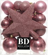 Set van 33x stuks kunststof/plastic kerstballen met ster piek oudroze (velvet pink) mix - Onbreekbaar - Kerstversiering/kerstboomversiering