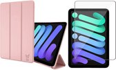 iPad Mini 6 Hoes Zwart - Smart Book Case + Screenprotector Glas Screen Protector