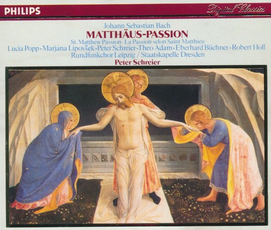 De kruisiging van Christus, met Maria, Johannes en Nicodemus in levendige kleuren.