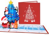 Popcards popupkaarten - Kerstkaart Kerstboom met Kerstman Pinquïns Cadeaus Versieringen pop-up kaart 3D wenskaart