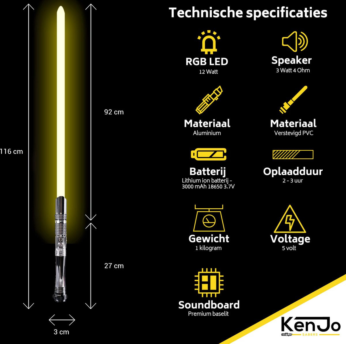 "KenJo Sabers Lightsaber ""Silverlight"" - Lichtzwaard met 10 geluidstypes - Oplaadbaar" — afbeelding 3