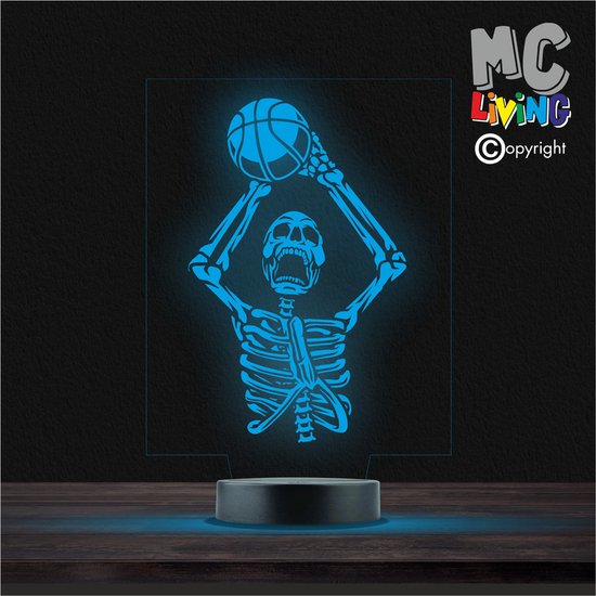 Led Lamp Met Gravering - RGB 7 Kleuren - skelet Basketbal