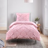 K&A Pintuck Pinch Pleat dekbedovertrek met sloop 80x80 met rits, easy care machinewasbaar, zacht microfiber beddengoed en bedlinnen (roze, 155x220 cm)