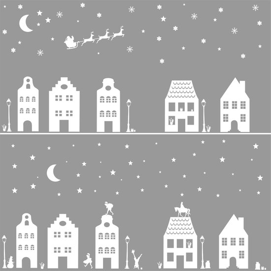 Raamstickers huisjes - herbruikbaar - Kerst - Sinterklaas - wit - Decoratie - Interieur - Kerstversiering