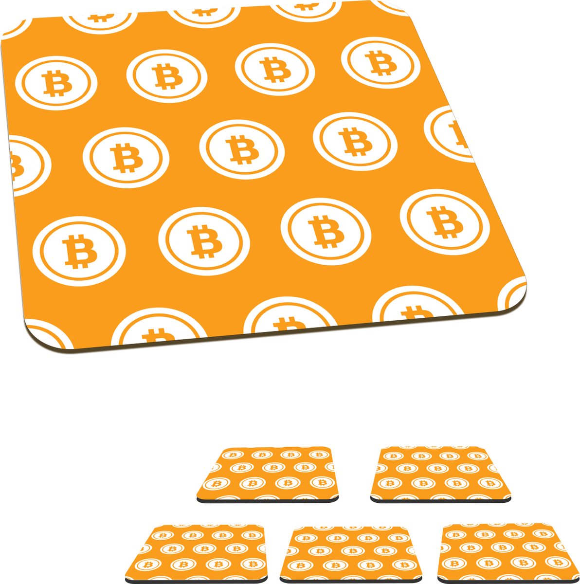 Onderzetters voor glazen - Vector illustratie bitcoin - 10x10 cm - Glasonderzetters - 6 stuks