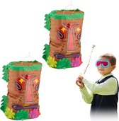 Relaxdays 2x pinata tiki - indianen pinata - Hawaii piñata - masker - decoratie verjaardag