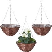 Relaxdays Panier à plantes suspendu - lot de 3 - Ø 30 cm - pot suspendu - avec papier d'aluminium - bois de saule