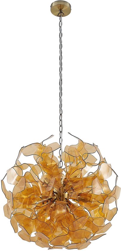 Lindby - hanglamp - 6 lichts - metaal, acryl - H: 58 cm - G9 - antiek messing, amber
