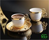 Luxe Espresso Kopjes Greenguy – Espresso Kopje Set – Onderlegger - Koffiekopjes – 2 stuks - Wit – Goud - Exclusief