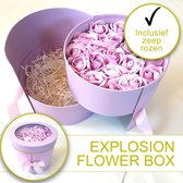 LOVELO®️ Explosion Flower Box 2-delig ROND - Luxe Geschenkdoos - Flowerbox - Giftbox - Explosion Box - Paars - Inclusief Zeep Rozen