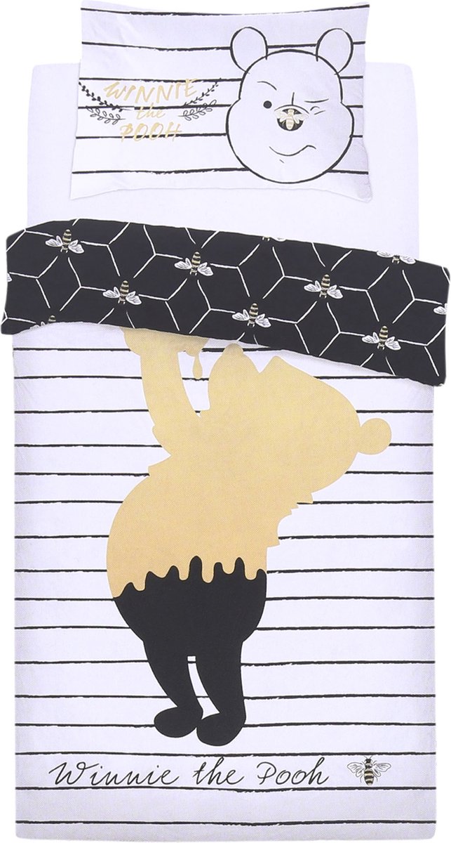 Zwart-wit Winnie de Poeh beddengoed 135x200 DISNEY