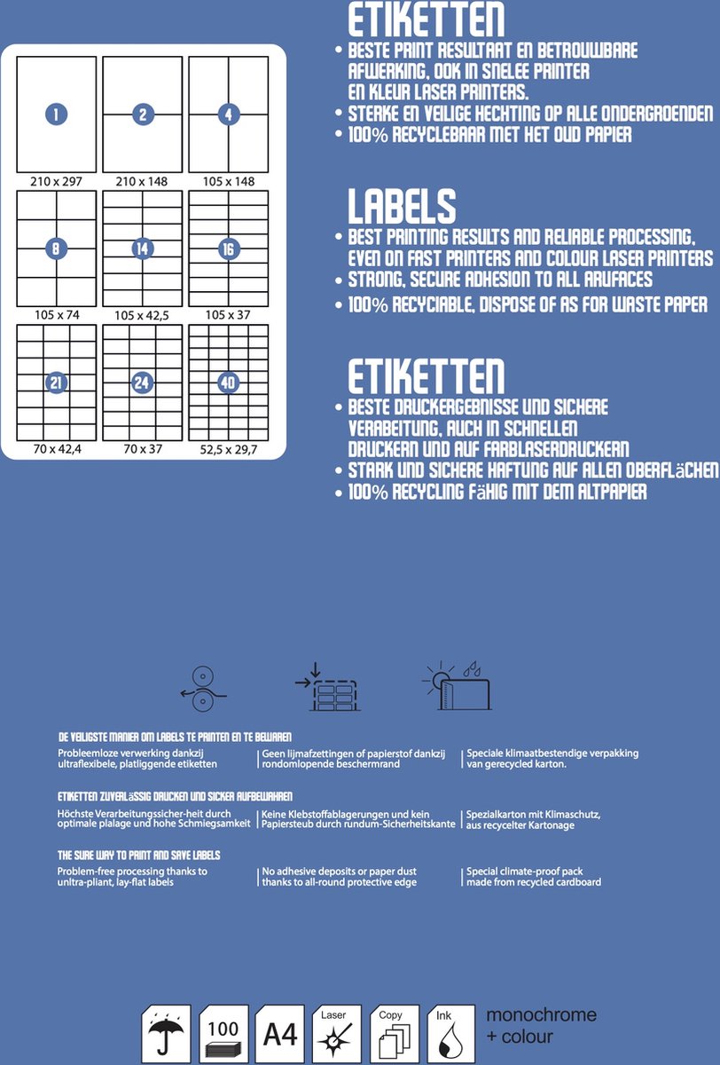 DULA Etiketten - Stickervellen A4 - 1 Sticker per vel - 210 x 297 mm - 10 vel — afbeelding 2