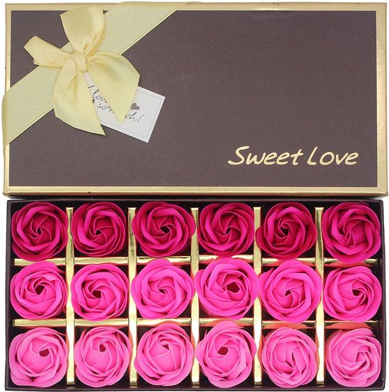 mooie rozen geur badzeep / douche set 18 stuks in doos / zeepje bloemen rozenblaadjes handzeep bad roze rood ook voor valentijnsdag / verjaardagscadeau / bruiloft / gift set - moederdag cadeau -