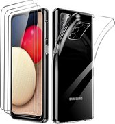 Samsung Galaxy A03S Hoesje Transparant & 3X Glazen Screenprotector - Siliconen Back Cover
