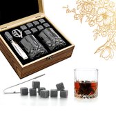 Kamyra® Luxe Whiskey Set - Whisky Accessories in Houten Kist - Whiskey Stones Graniet - Whiskey Glazen Kristal - 17.9x12.3x3.4cm