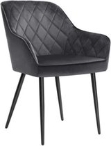 Nancy's Harlem Eetkamerstoel - Fauteuil - Gestoffeerd - Armleuningen - Metaal - Fluweel - Grijs - 62,5 x 60 x 85 cm