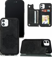 GSMNed – Leren telefoonhoes iPhone 7/8/SE zwart – Luxe iPhone hoesje – pasjeshouder – Portemonnee met magneetsluiting