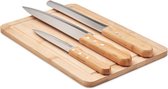 Bamboe snijplank incl. 3 messen - Snij plank incl. koksmes, broodmes, uitbeenmes - Snij planken - Snij plankjes - Snij plank bamboe - Messenset bamboe handvat - Roestvrijstaal - RVS