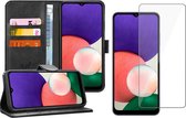 Hoesje geschikt voor Samsung Galaxy A22 5G - Bookcase Zwart - Screenprotector - Portemonnee Hoesje