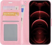 iPhone 13 Hoes Book Case Kunstleer Licht Roze - iPhone 13 Hoesje Book Cover Case - Lichtroze