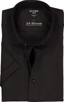 OLYMP Luxor 24/Seven modern fit overhemd - korte mouw - zwart tricot - Strijkvriendelijk - Boordmaat: 41