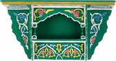 Vintage houten wandrek – kleurrijke handgeschilderde muurdecoratie – originele Marokkaanse groene wandplank
