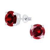 Joy|S - Zilveren rond oorbellen - 8 mm - zirkonia rood