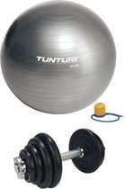 Tunturi - Fitness Set - Halterset 15 kg incl 1 Dumbbellstang  - Gymball Zilver 65 cm