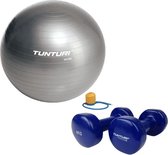 Tunturi - Fitness Set - Vinyl Dumbbell 2 x 4 kg  - Gymball Zilver 65 cm