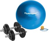 Tunturi - Fitness Set - Halterset 20 kg incl 2 Dumbbellstangen  - Gymball Blauw 55 cm