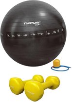 Tunturi - Fitness Set - Vinyl Dumbbell 2 x 1,5 kg  - Gymball Zwart met Anti Burst 90 cm